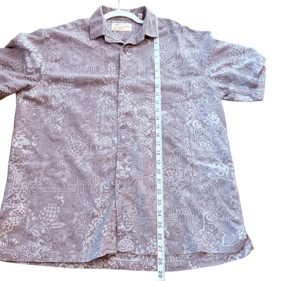 Kahala Mens Jacquard Floral Short Sleeve Apana Button-up Aloha Shirt Gray Medium - Picture 8 of 9